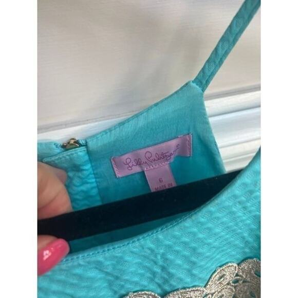 lilly pulitzer 6 shorely blue with gold annabelle shift dress - Picture 3 of 4